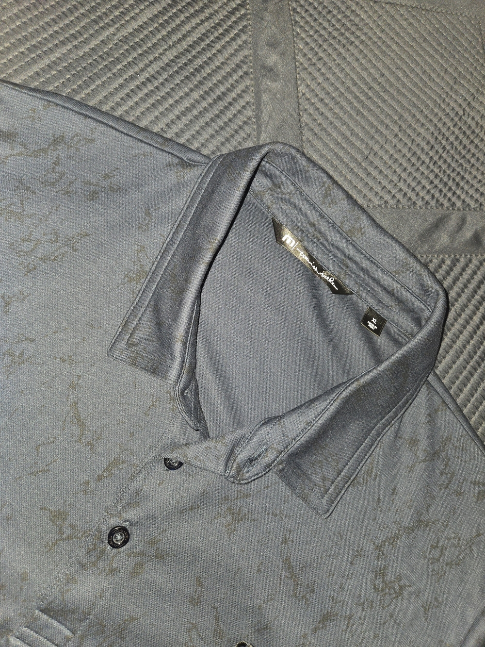 Travis Mathew Men's Blue Button-Down Shirt With Black Design